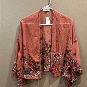 Taylor & Sage Floral Open Front Kimono Jacket - Rust Rose